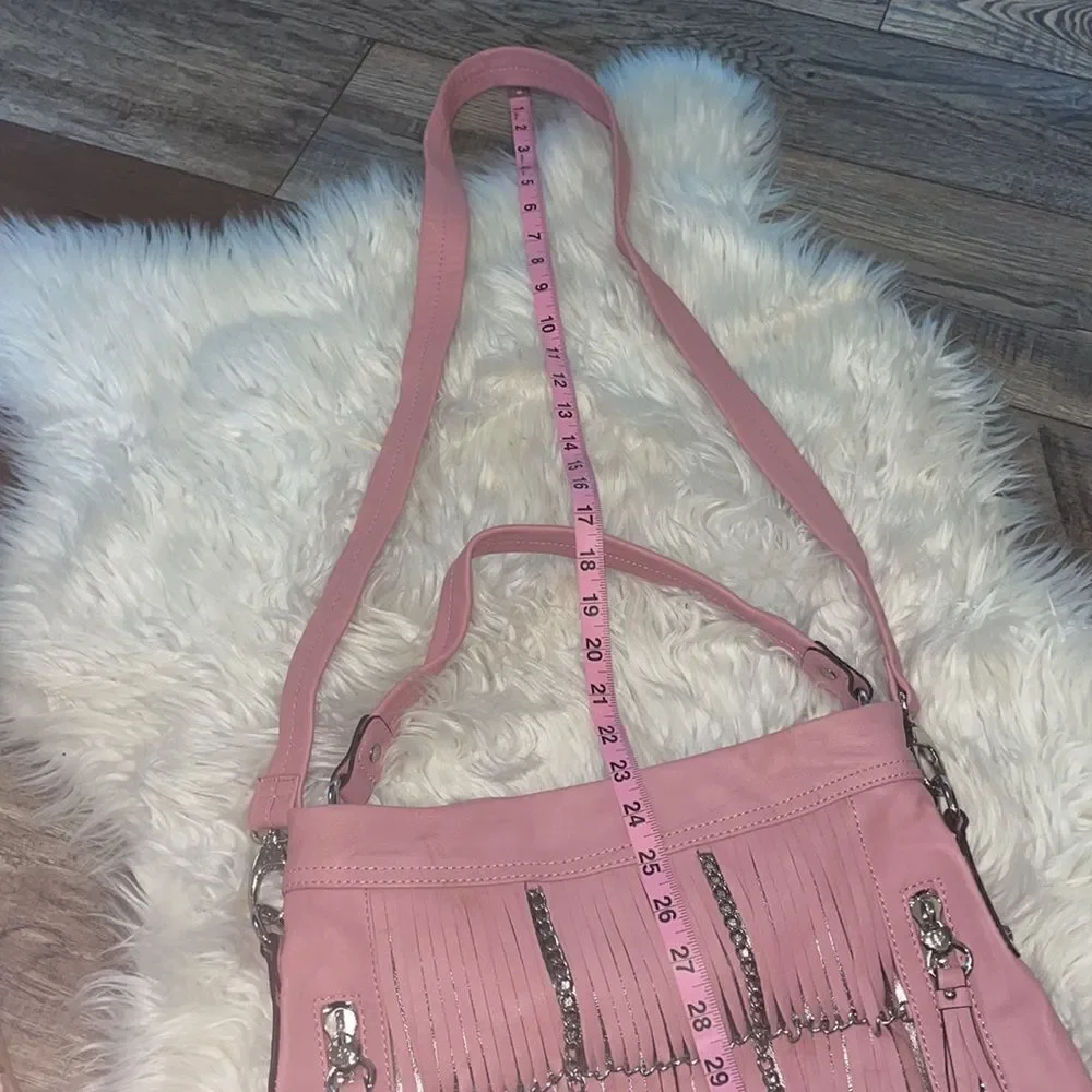 B. Makowsky Alexis Pink Fringe Leather Shoulder Crossbody Bag